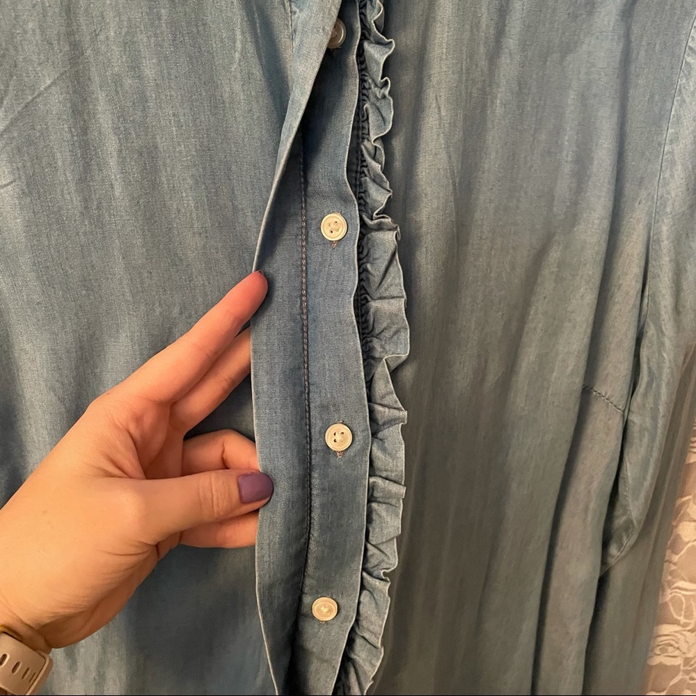 H&M Light Blue Ruffle Front Button-Down Blouse - Picture 4 of 6